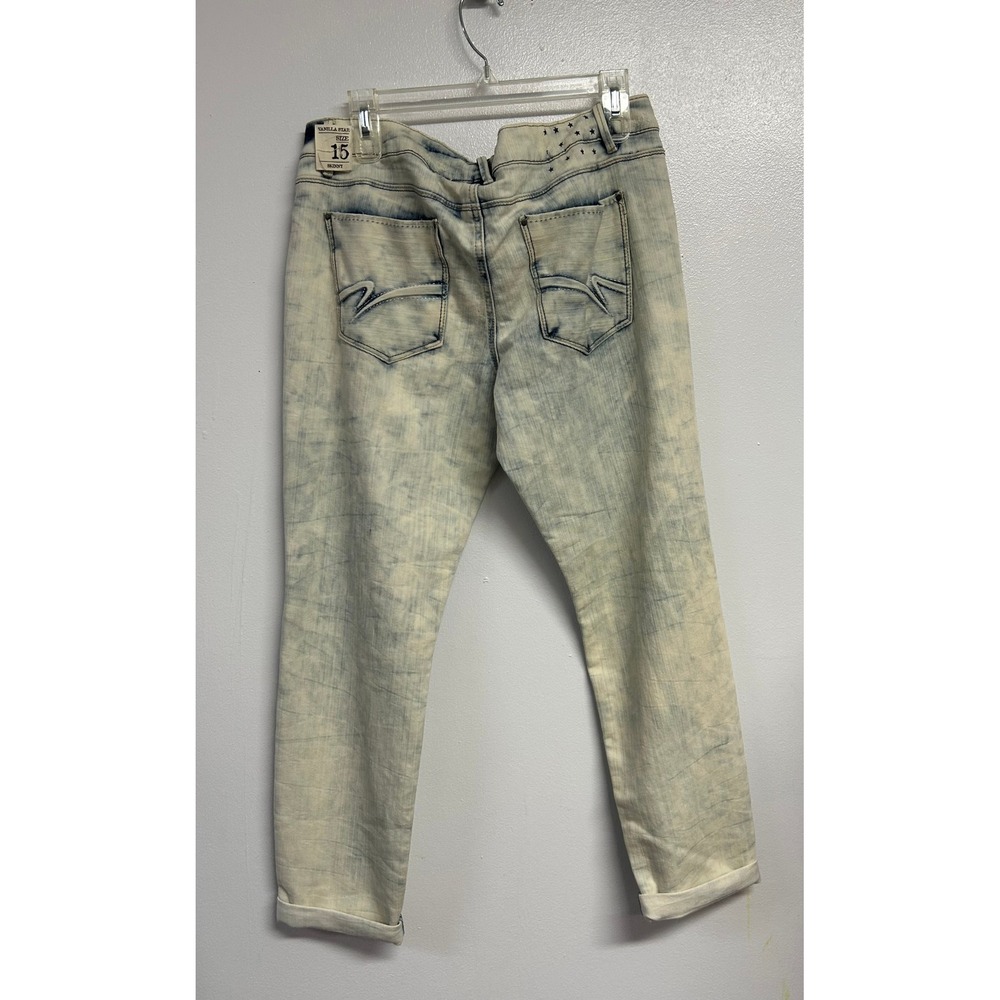 Vanilla Star Womens Acid Wash Skinny Jeans Size 15 Distressed Star Detail Cuffed
